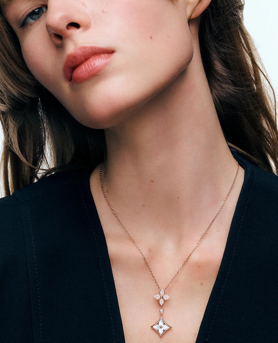 LVN Color Blossom M Star Multi-Motif Pendant, Pink Gold, White Mother-of-Pearl and Diamonds