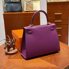 Vintage Hermes Kelly 25 Sellier in Violet Tadelakt Leather