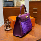 Vintage Hermes Kelly 25 Sellier in Violet Tadelakt Leather