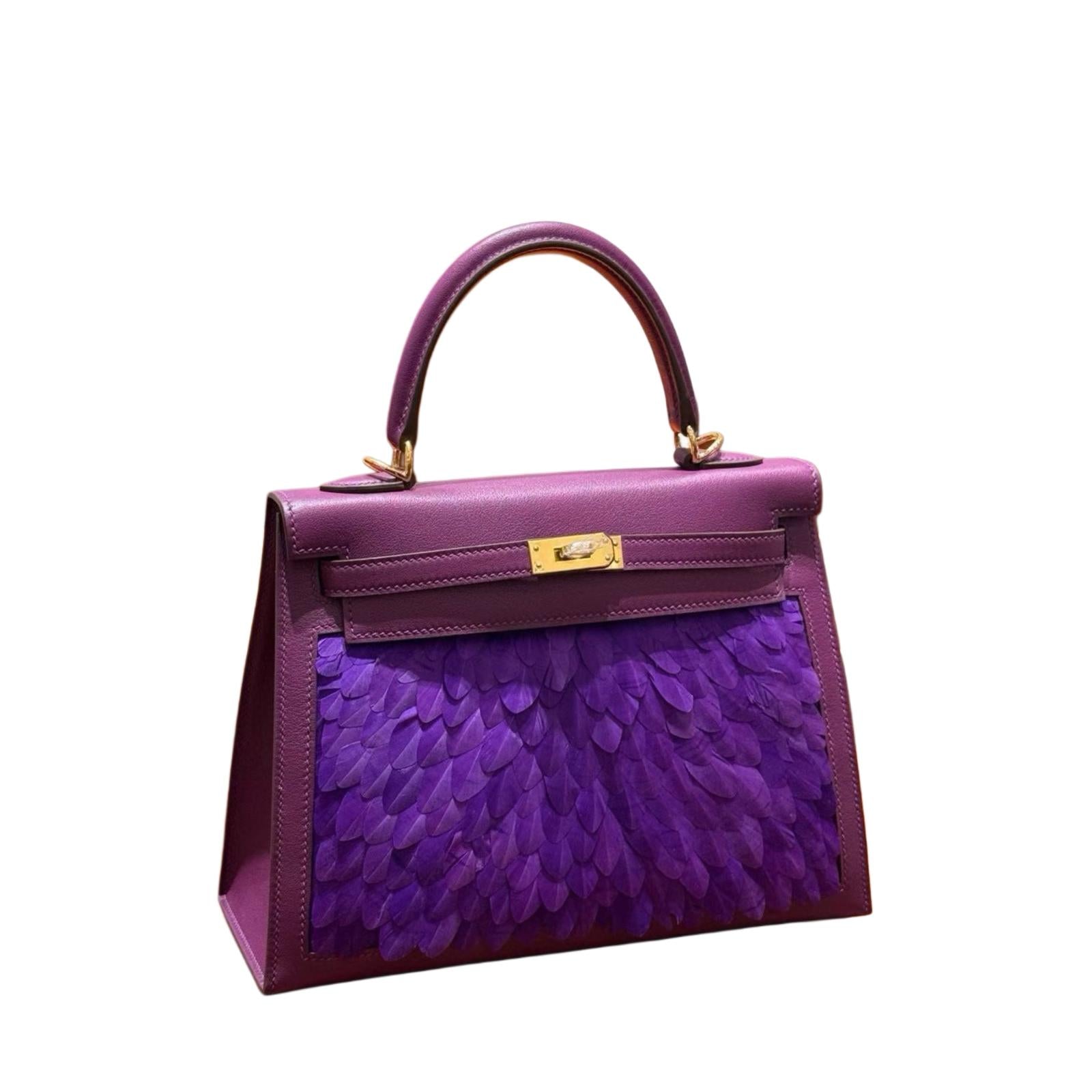 Vintage Hermes Kelly 25 Sellier in Violet Tadelakt Leather