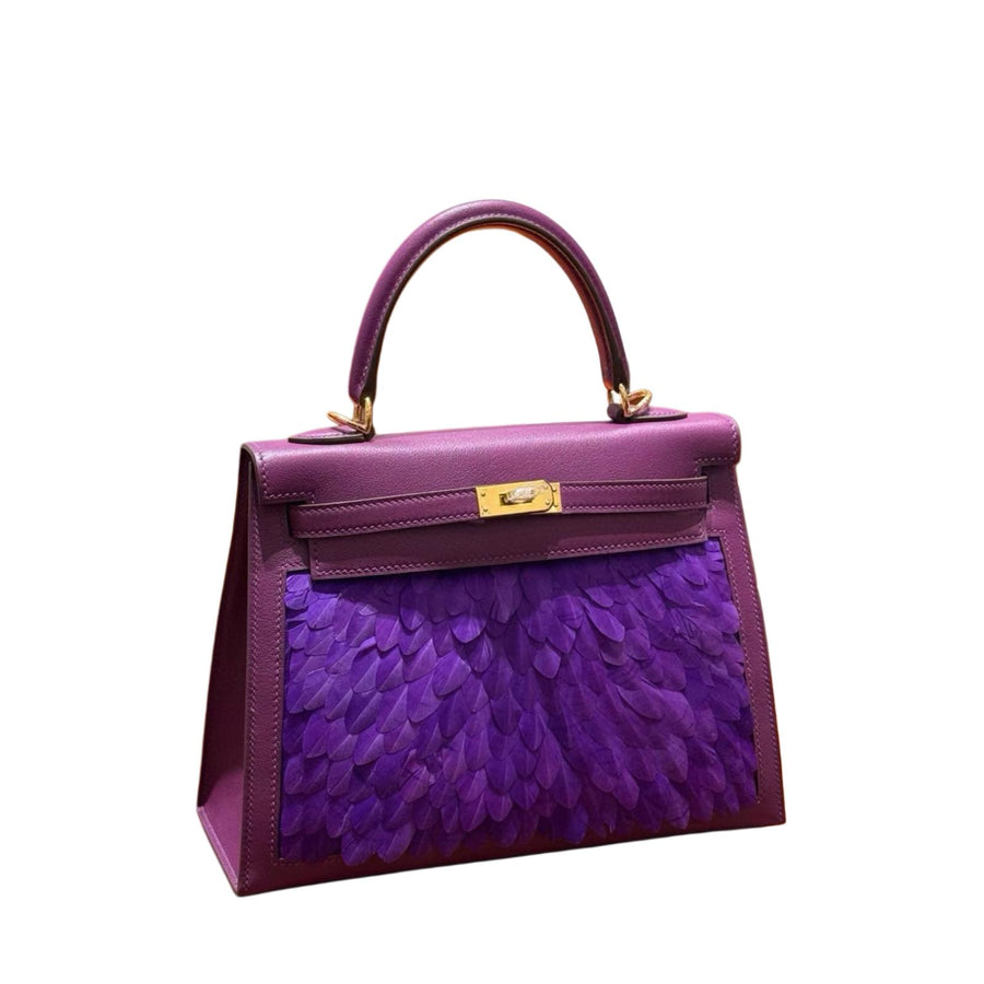 Vintage Hermes Kelly 25 Sellier in Violet Tadelakt Leather